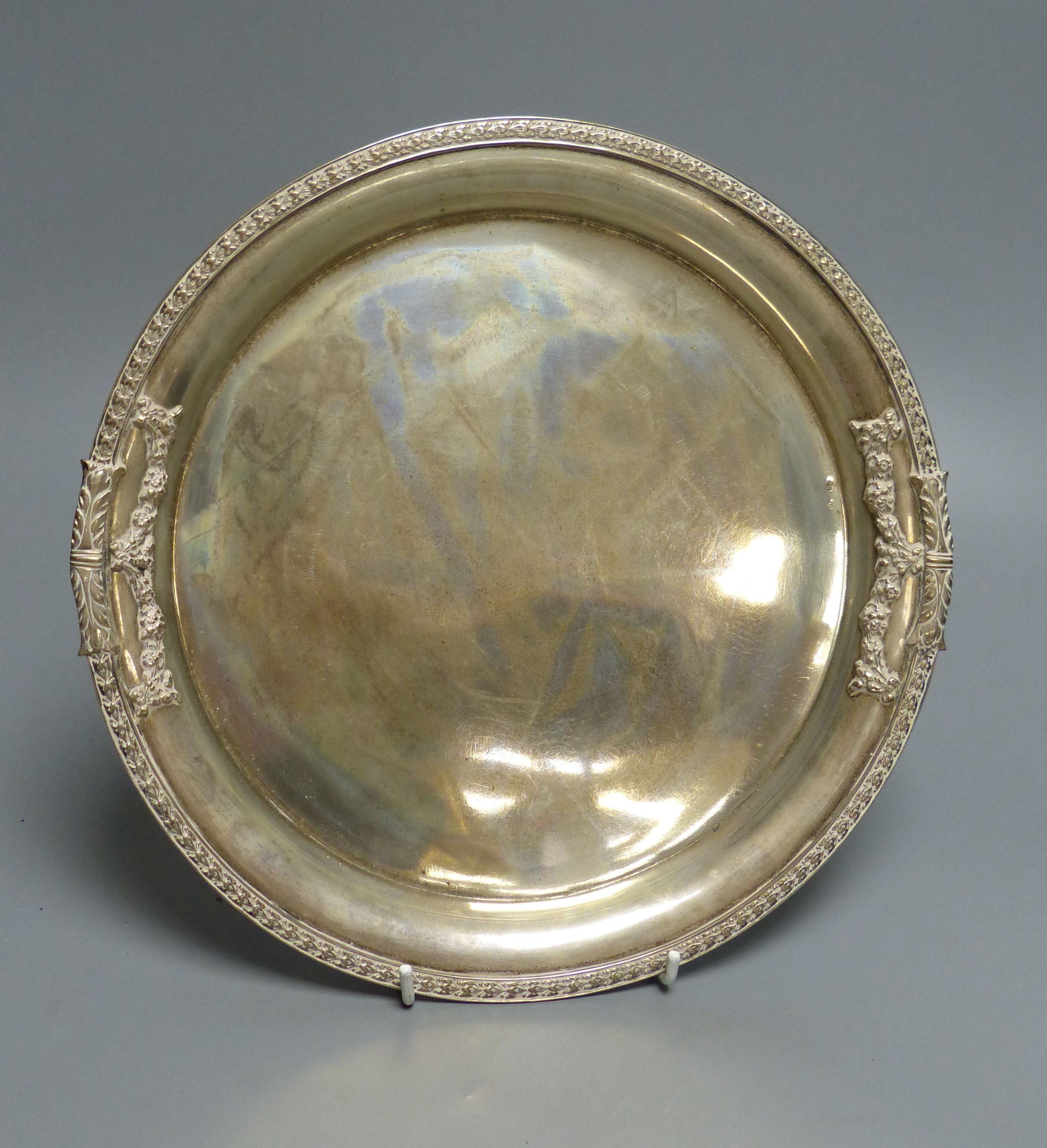 An early 20th century Austro-Hungarian 800 standard white metal salver, 27.6cm, 16.5oz.